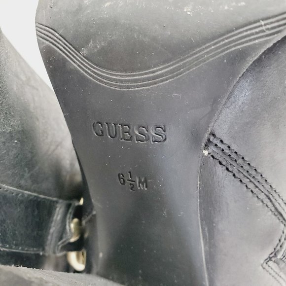 GUESS Genuine Leather Buckle Heel Moto Boots - Picture 11 of 11